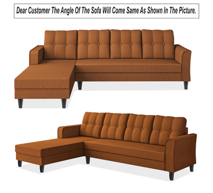 Adorn India Maddox Tufted L Shape 6 Seater Sofa Set LHS (Rust)