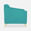 Adorn India Premium Luster Plus 1 Seater Sofa | Velvet Suede Fabric | 3-Year Warranty | Color Aqua Blue with Golden Legs & Striped Pattern Cushion
