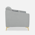 Adorn India Premium Luster Plus 2 Seater Sofa | Velvet Suede Fabric | 3-Year Warranty | Color Grey with Golden Legs & Striped Pattern Cushion
