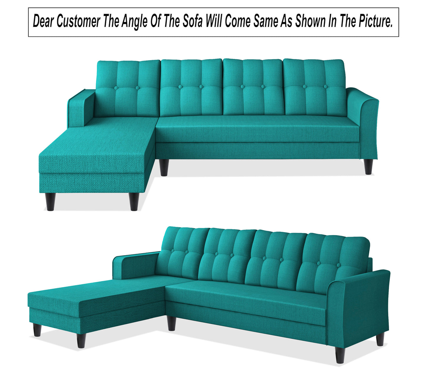 Adorn India Maddox Tufted L Shape 6 Seater Sofa Set LHS (Aqua Blue)