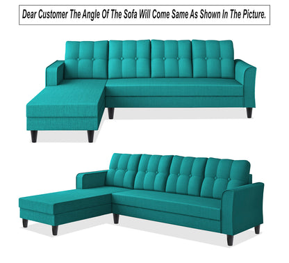 Adorn India Maddox Tufted L Shape 6 Seater Sofa Set LHS (Aqua Blue)