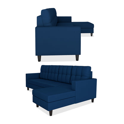 Adorn India Darcy L Shape 8 Seater Sofa Set with Center Table and 2 Ottoman Puffy (RHS) (Blue) (3 Year Warranty)