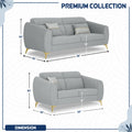 Adorn India Premium Luster Plus 3-2 Sofa Set | Velvet Suede Fabric | 3-Year Warranty | Color Grey with Golden Legs & Striped Pattern Cushion