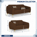 Adorn India Premium Luster Plus 3-2 Sofa Set | Velvet Suede Fabric | 3-Year Warranty | Color Brown with Golden Legs & Striped Pattern Cushion