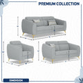 Adorn India Premium Luster Plus 3-2-1 Sofa Set | Velvet Suede Fabric | 3-Year Warranty | Color Grey with Golden Legs & Striped Pattern Cushion