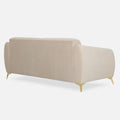 Adorn India Premium Luster Plus 3 Seater Sofa | Velvet Suede Fabric | 3-Year Warranty | Color Beige with Golden Legs & Striped Pattern Cushion