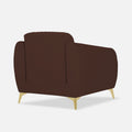 Adorn India Premium Luster Plus 1 Seater Sofa | Velvet Suede Fabric | 3-Year Warranty | Color Brown with Golden Legs & Striped Pattern Cushion