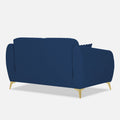 Adorn India Premium Luster Plus 2 Seater Sofa | Velvet Suede Fabric | 3-Year Warranty | Color Blue with Golden Legs & Striped Pattern Cushion