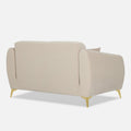 Adorn India Premium Luster Plus 2 Seater Sofa | Velvet Suede Fabric | 3-Year Warranty | Color Beige with Golden Legs & Striped Pattern Cushion