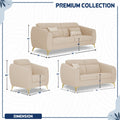 Adorn India Premium Luster Plus 3-2-1 Sofa Set | Velvet Suede Fabric | 3-Year Warranty | Color Beige with Golden Legs & Striped Pattern Cushion
