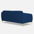 Adorn India Premium Luster Plus 3 Seater Sofa | Velvet Suede Fabric | 3-Year Warranty | Color Blue with Golden Legs & Striped Pattern Cushion