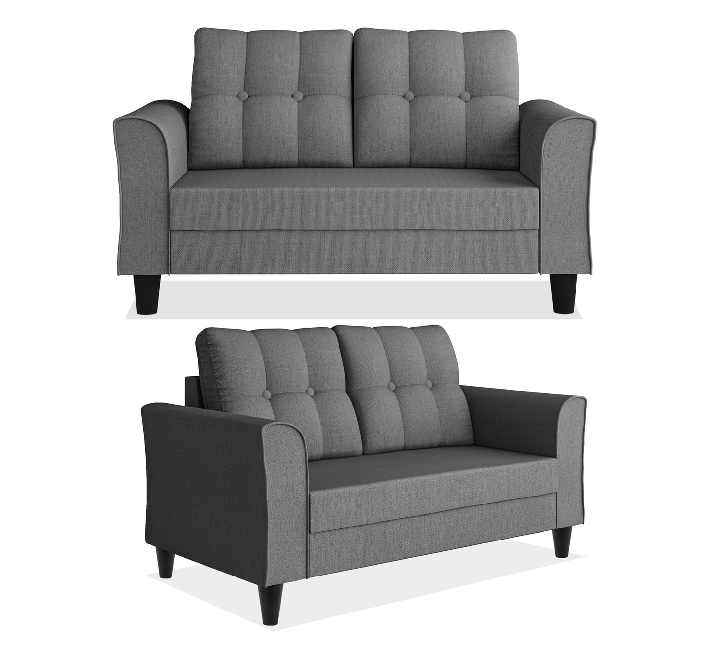 Adorn India Maddox Tufted 3+2 5 Seater Sofa Set (Grey)