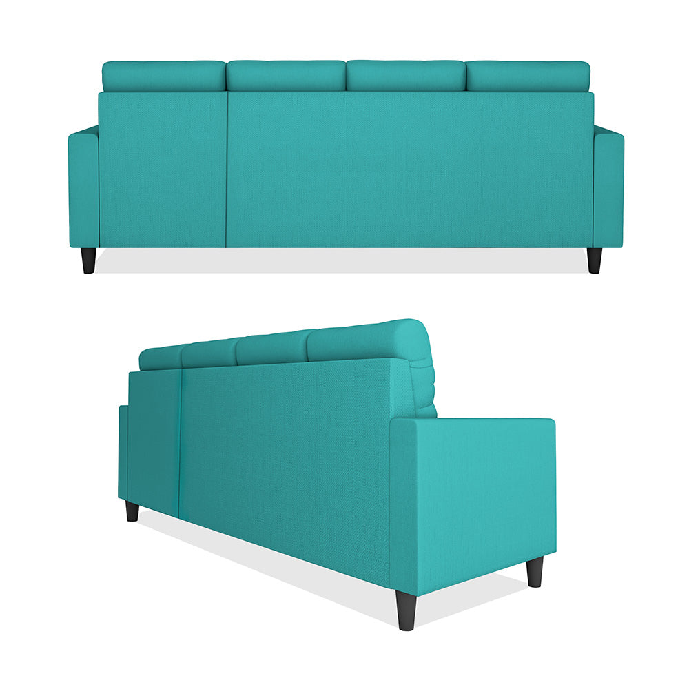 Adorn India Darcy L Shape 8 Seater Sofa Set with Center Table and 2 Ottoman Puffy (RHS) (Aqua Blue)