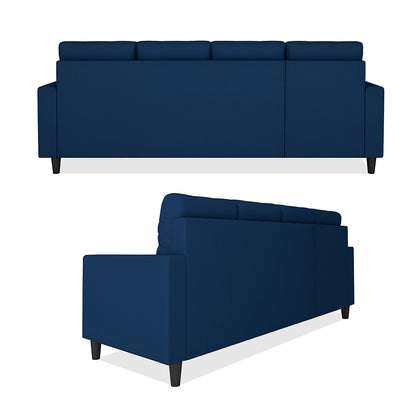 Adorn India Darcy L Shape 8 Seater Sofa Set with Center Table and 2 Ottoman Puffy (LHS) (Blue)