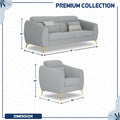 Adorn India Premium Luster Plus 3-1-1 Sofa Set | Velvet Suede Fabric | 3-Year Warranty | Color Grey with Golden Legs & Striped Pattern Cushion