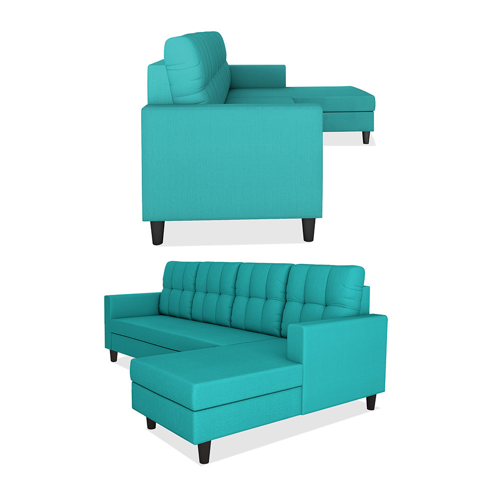 Adorn India Darcy L Shape 6 Seater Sofa Set (RHS) (Aqua Blue) (3 Year Warranty)