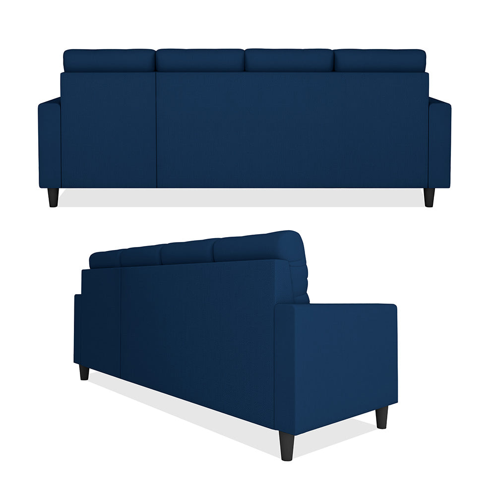 Adorn India Darcy L Shape 8 Seater Sofa Set with Center Table and 2 Ottoman Puffy (RHS) (Blue) (3 Year Warranty)