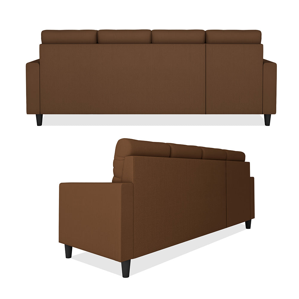 Adorn India Darcy L Shape 8 Seater Sofa Set with Center Table and 2 Ottoman Puffy (LHS) (Brown)