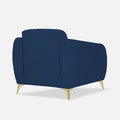 Adorn India Premium Luster Plus 1 Seater Sofa | Velvet Suede Fabric | 3-Year Warranty | Color Blue with Golden Legs & Striped Pattern Cushion