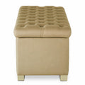 Adorn India Falcon Tufted 2 Seater Storage Ottoman Pouffe with Velvet Suede Fabric (Beige)