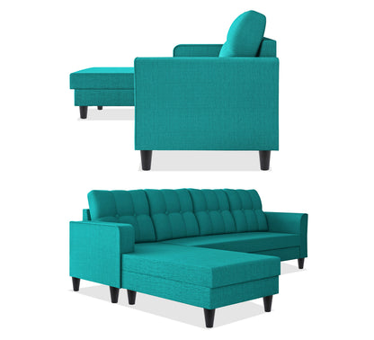 Adorn India Maddox Tufted L Shape 5 Seater Sofa Sofa Set LHS (Aqua Blue)