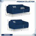 Adorn India Premium Luster Plus 3-2 Sofa Set | Velvet Suede Fabric | 3-Year Warranty | Color Blue with Golden Legs & Striped Pattern Cushion