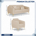 Adorn India Premium Luster Plus 3-1-1 Sofa Set | Velvet Suede Fabric | 3-Year Warranty | Color Beige with Golden Legs & Striped Pattern Cushion