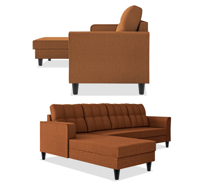 Adorn India Maddox Tufted L Shape 6 Seater Sofa Set LHS (Rust)