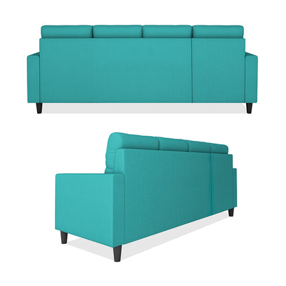 Adorn India Darcy L Shape 8 Seater Sofa Set with Center Table and 2 Ottoman Puffy (LHS) (Aqua Blue)