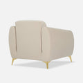 Adorn India Premium Luster Plus 1 Seater Sofa | Velvet Suede Fabric | 3-Year Warranty | Color Beige with Golden Legs & Striped Pattern Cushion