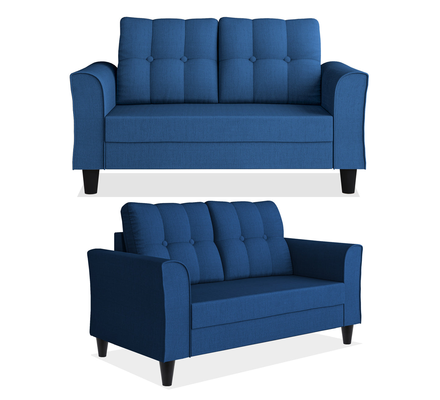 Adorn India Maddox Tufted 3+2 5 Seater Sofa Set (Blue)