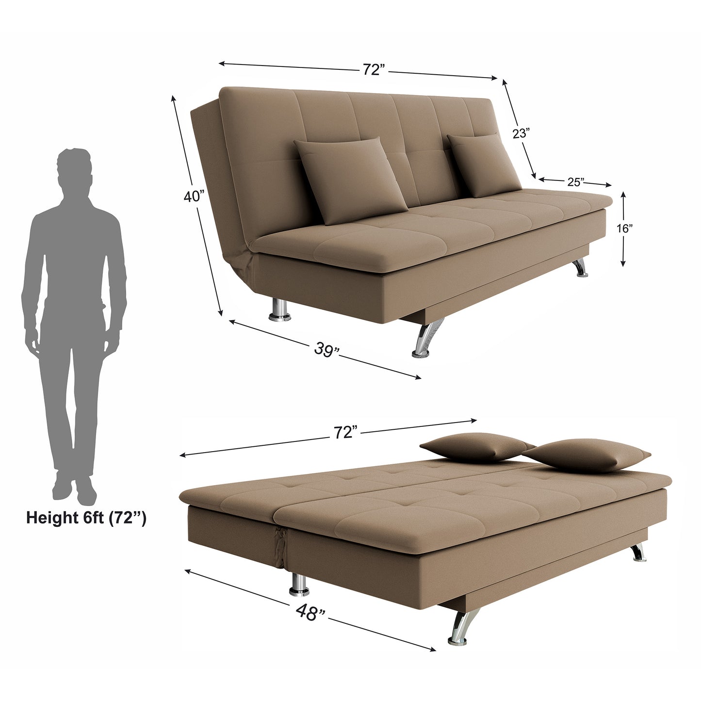 Adorn India New Aspen 3 Seater Sofa Cum Bed 4X6