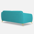Adorn India Premium Luster Plus 3 Seater Sofa | Velvet Suede Fabric | 3-Year Warranty | Color Aqua Blue with Golden Legs & Striped Pattern Cushion