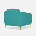 Adorn India Premium Luster Plus 1 Seater Sofa | Velvet Suede Fabric | 3-Year Warranty | Color Aqua Blue with Golden Legs & Striped Pattern Cushion