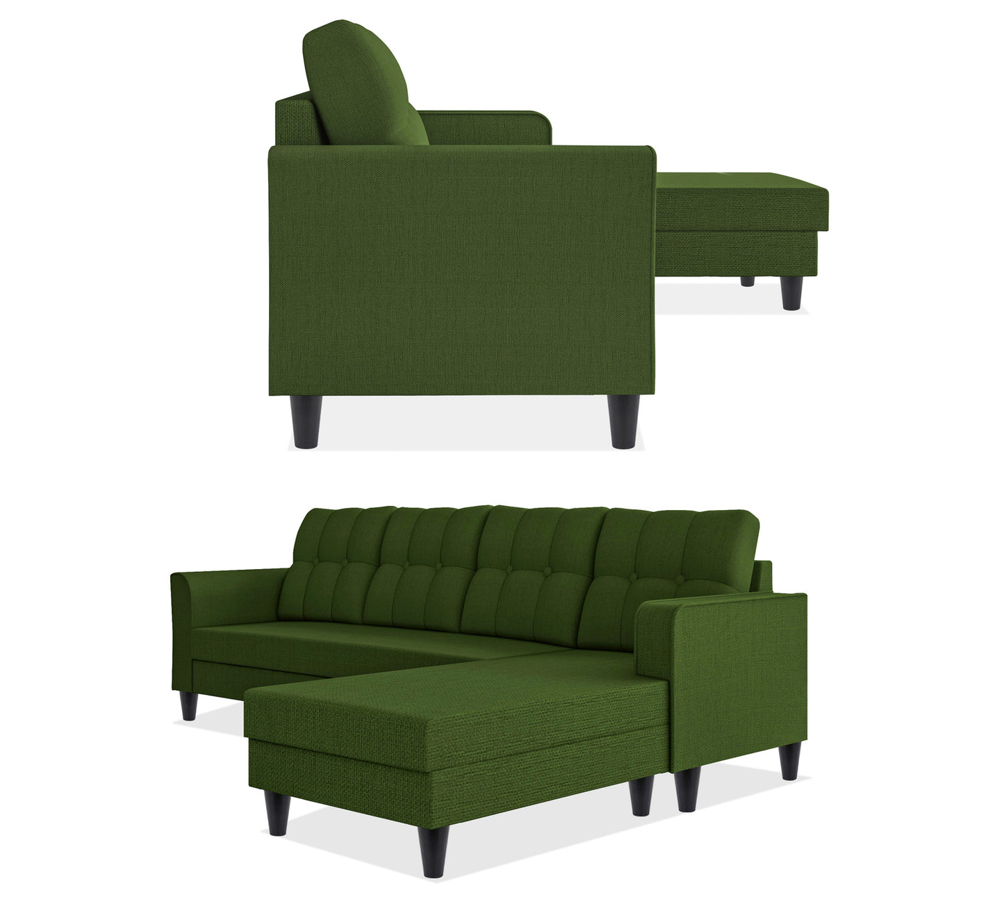 Adorn India Maddox Tufted L Shape 6 Seater Sofa Set RHS (Green) (3 Year Warranty)