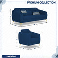 Adorn India Premium Luster Plus 3-1-1 Sofa Set | Velvet Suede Fabric | 3-Year Warranty | Color Blue with Golden Legs & Striped Pattern Cushion