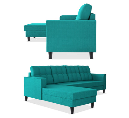 Adorn India Maddox Tufted L Shape 6 Seater Sofa Set LHS (Aqua Blue)