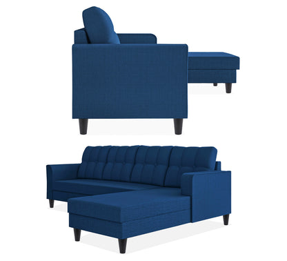 Adorn India Maddox Tufted L Shape 6 Seater Sofa Set RHS (Blue) Wood