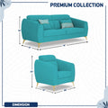 Adorn India Premium Luster Plus 3-1-1 Sofa Set | Velvet Suede Fabric | 3-Year Warranty | Color Aqua Blue with Golden Legs & Striped Pattern Cushion
