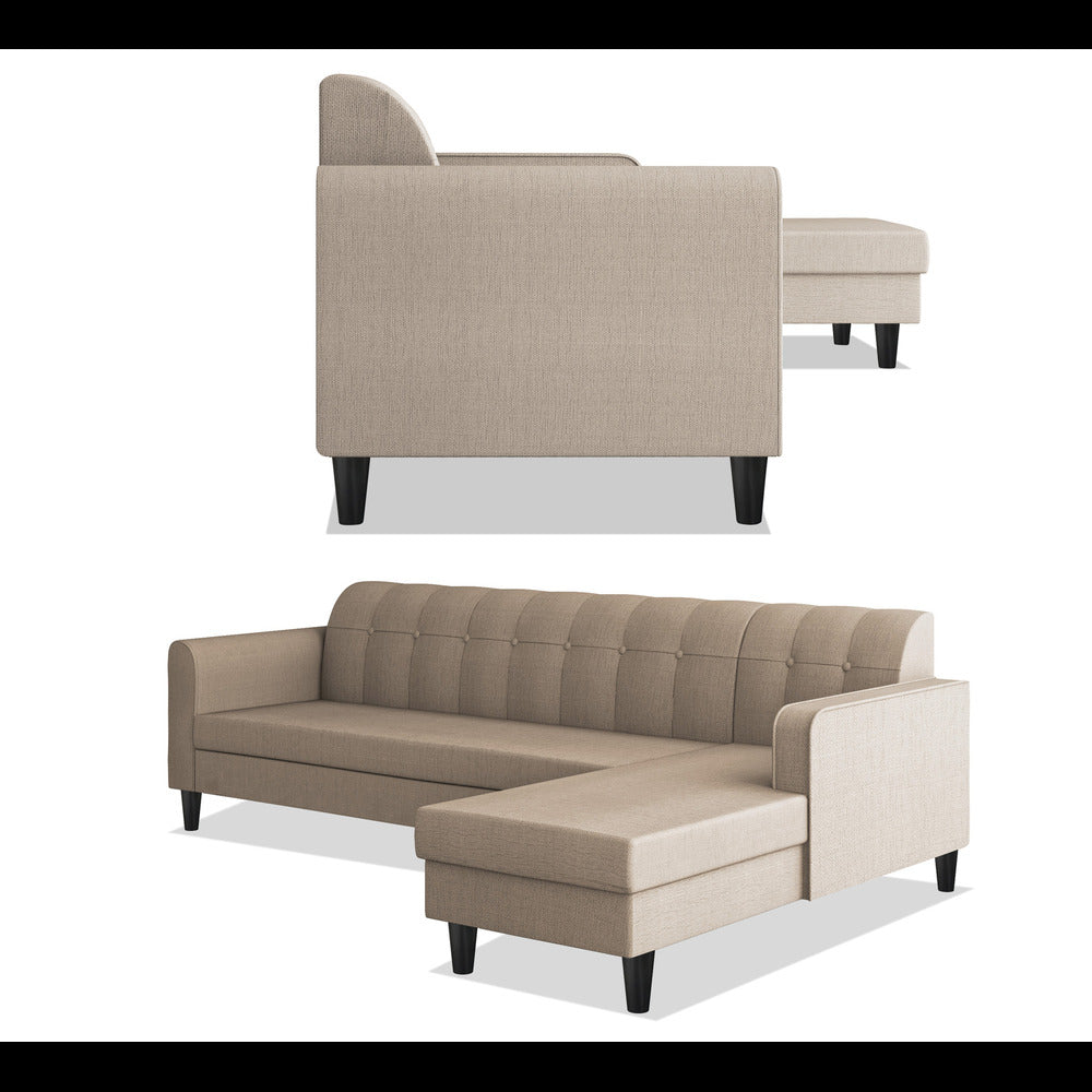 Adorn India Rio Elegant L Shape 6 Seater Sofa Set (RHS) (Beige) (3 Year Warranty)