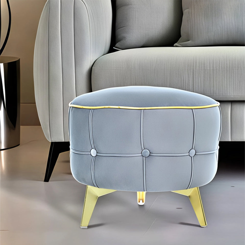 Macolm Round 1 Seater Ottoman Pouffe Tufted Pattern with Velvet Suede Fabric (Grey)