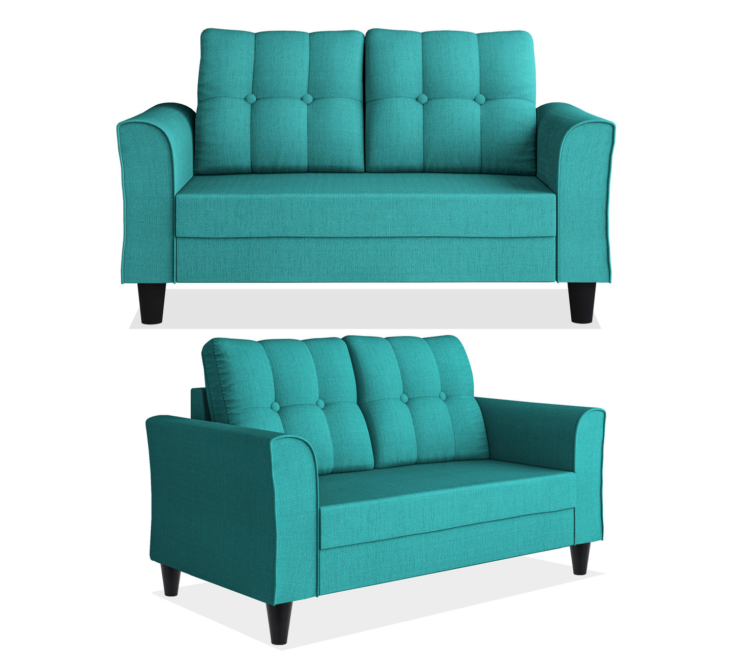 Adorn India Maddox Tufted 5 Seater 3+2 Sofa Set (Aqua Blue)