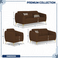 Adorn India Premium Luster Plus 3-2-1 Sofa Set | Velvet Suede Fabric | 3-Year Warranty | Color Brown with Golden Legs & Striped Pattern Cushion