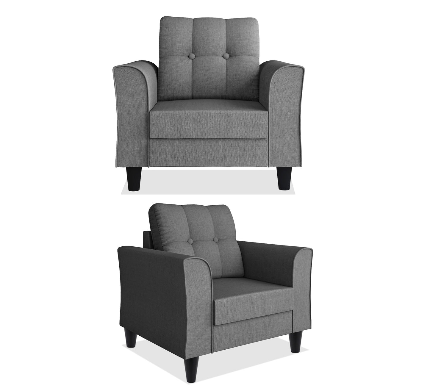 Adorn India Maddox 5 Seater 3-1-1 Sofa Set (Grey) - Wood