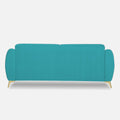 Adorn India Premium Luster Plus 3 Seater Sofa | Velvet Suede Fabric | 3-Year Warranty | Color Aqua Blue with Golden Legs & Striped Pattern Cushion