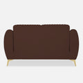 Adorn India Premium Luster Plus 2 Seater Sofa | Velvet Suede Fabric | 3-Year Warranty | Color Brown with Golden Legs & Striped Pattern Cushion
