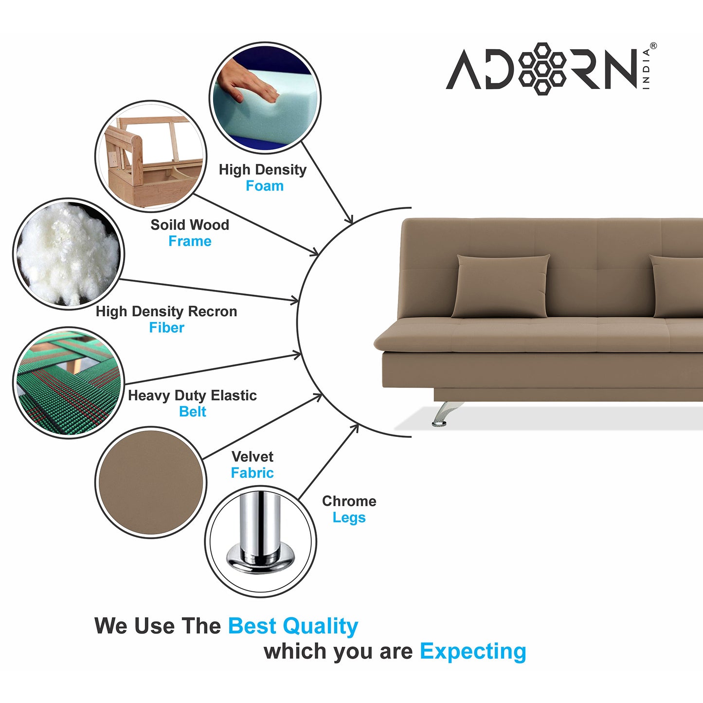 Adorn India New Aspen 3 Seater Sofa Cum Bed 4X6