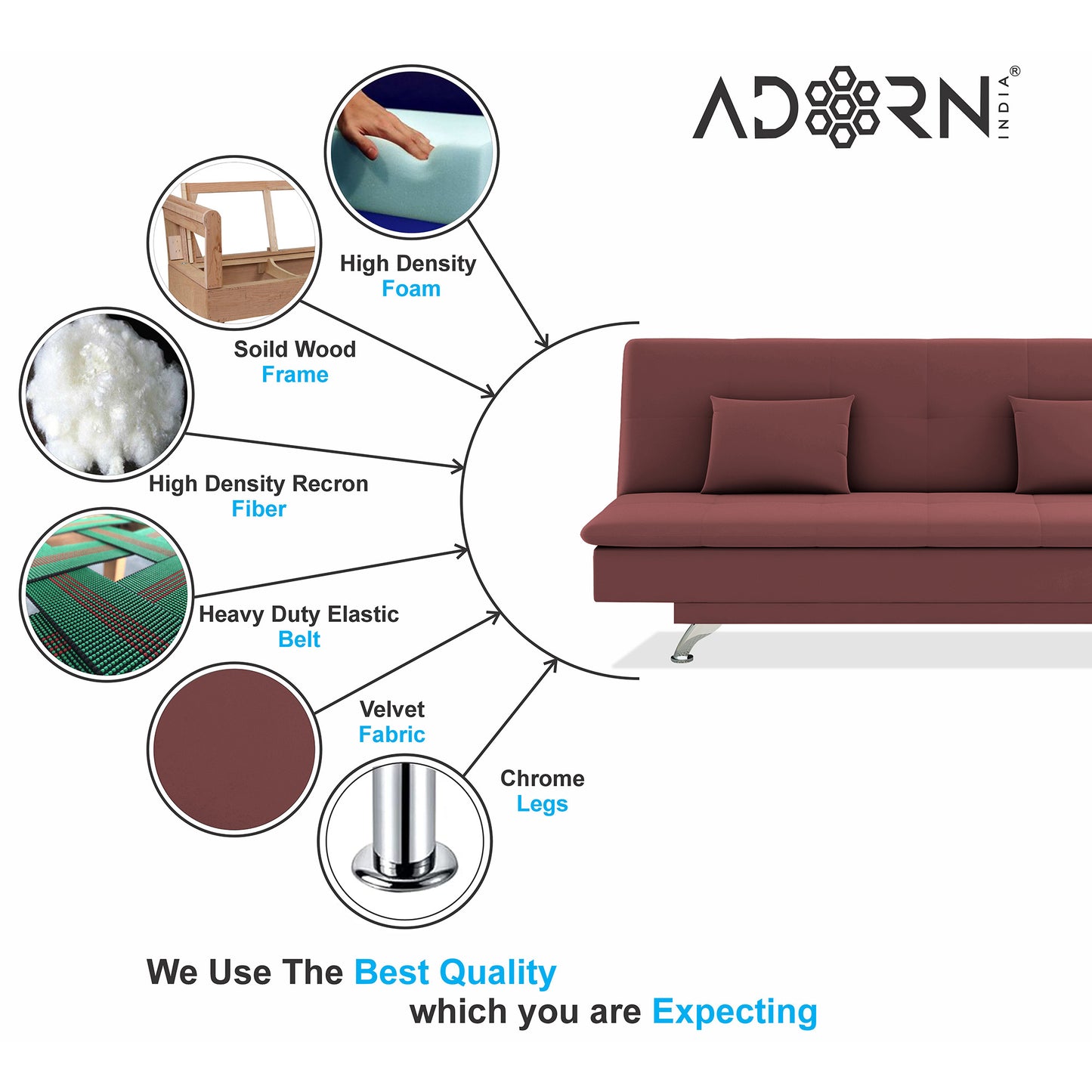 Adorn India New Aspen 3 Seater Sofa Cum Bed 4X6