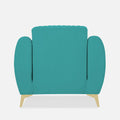 Adorn India Premium Luster Plus 1 Seater Sofa | Velvet Suede Fabric | 3-Year Warranty | Color Aqua Blue with Golden Legs & Striped Pattern Cushion
