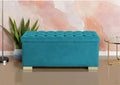 Adorn India Falcon Tufted 2 Seater Storage Ottoman Pouffe with Velvet Suede Fabric (Aqua Blue)